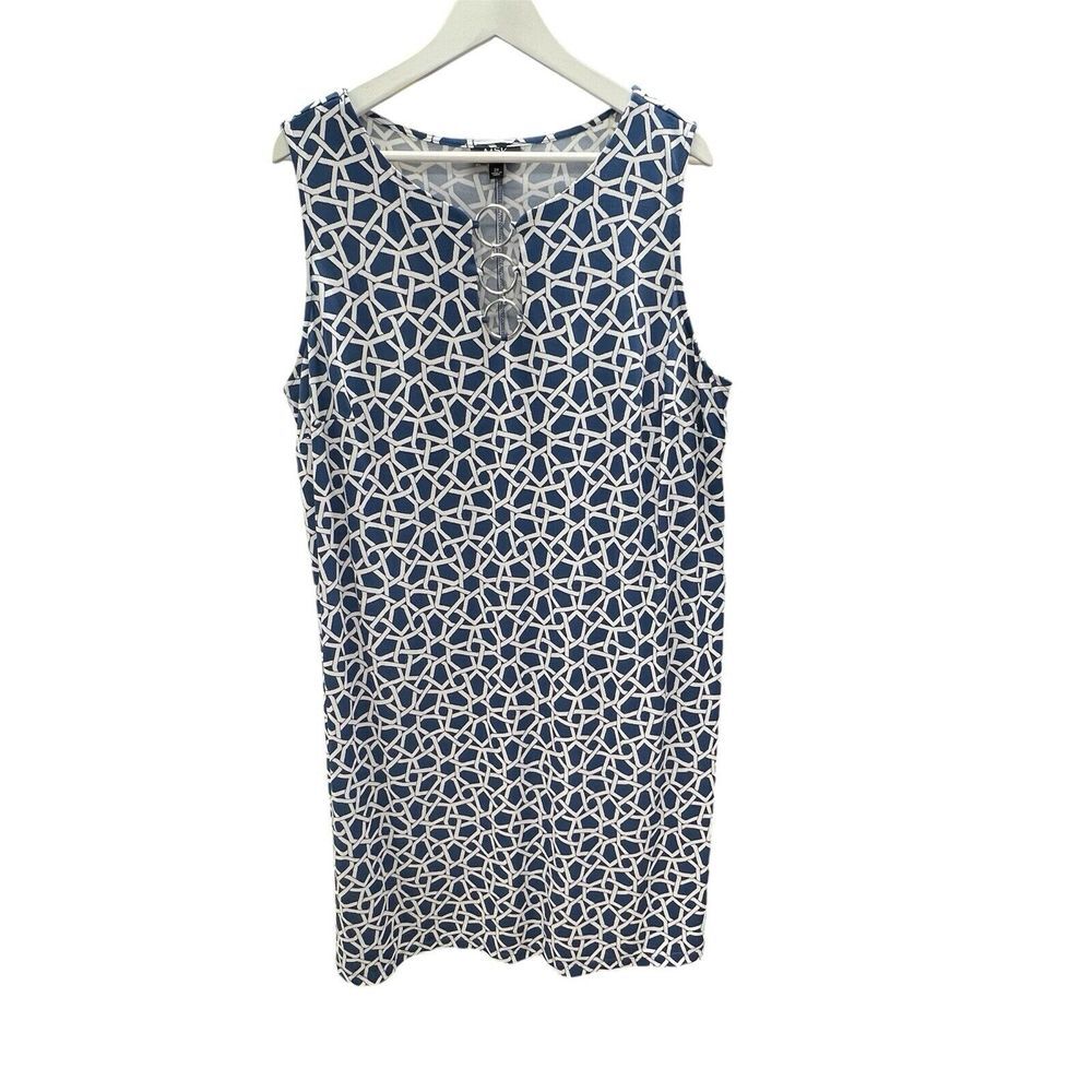 MSK 2X Women's Print Dress Sleeveless Polyester Spandex Blend Blue White‎ 522